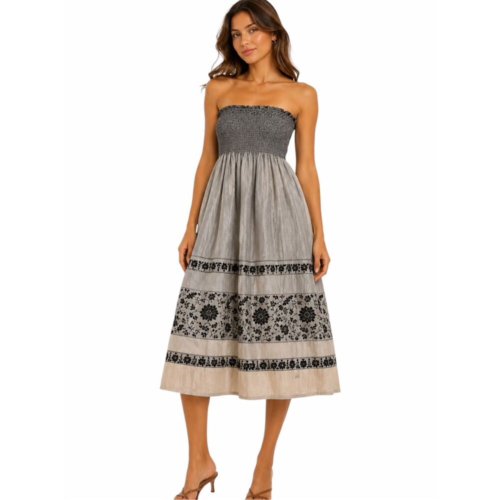 LAPIS ANTHROPOLOGIE Gray Smocked Convertible Skirt - Dress One Size